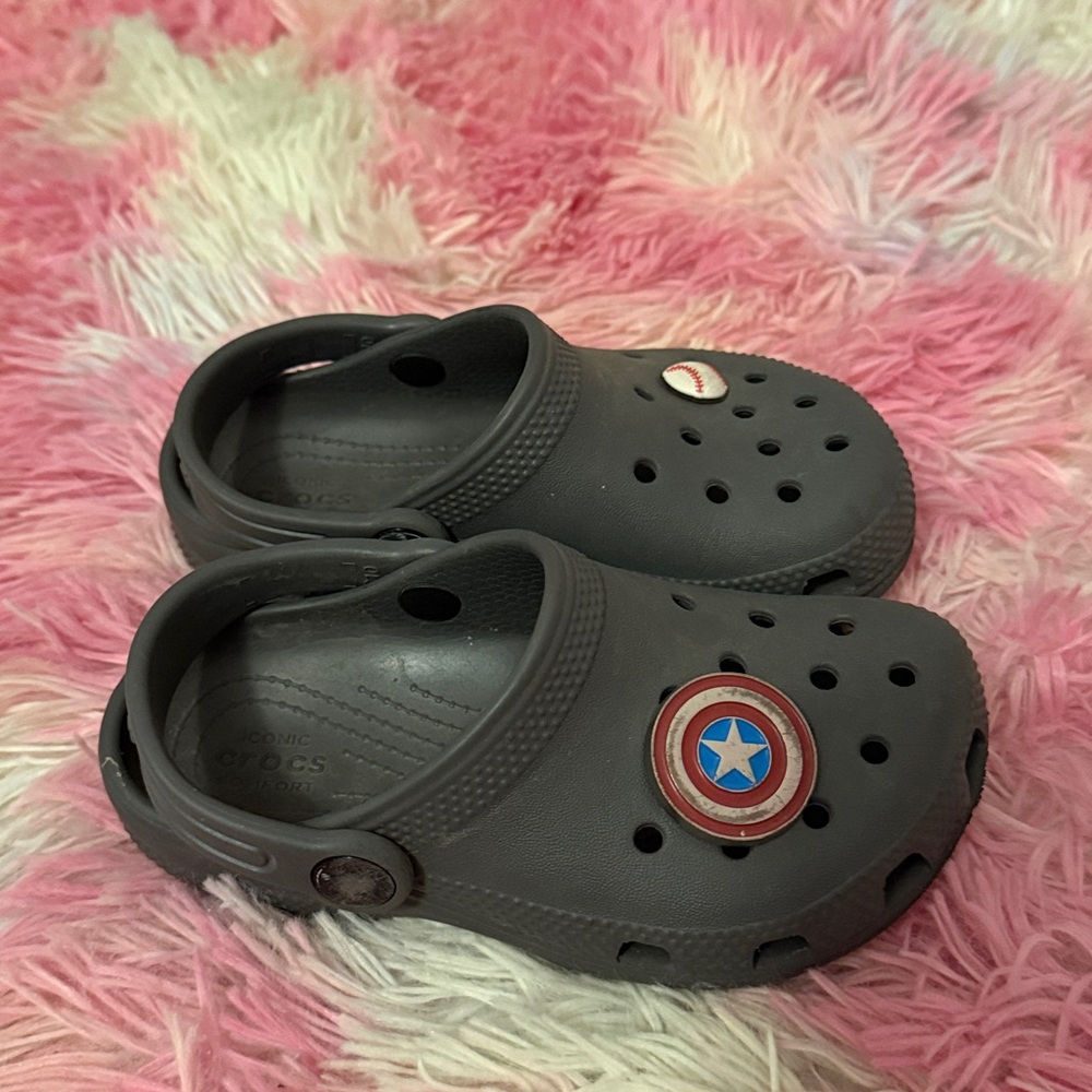 CROCS Gray Clogs with Superhero Charm